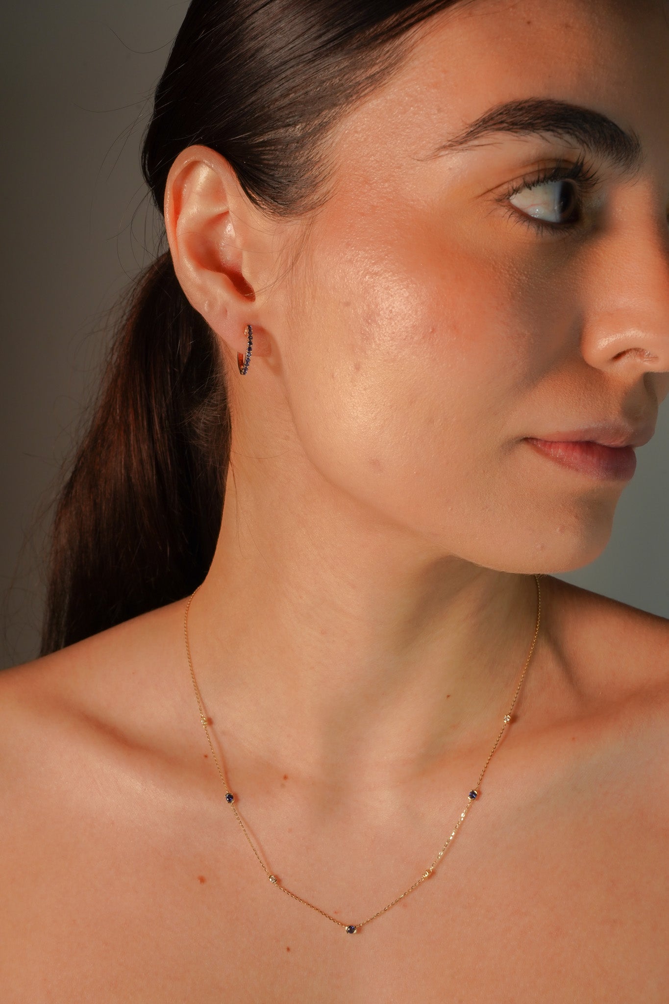 Blue Sapphire Huggie