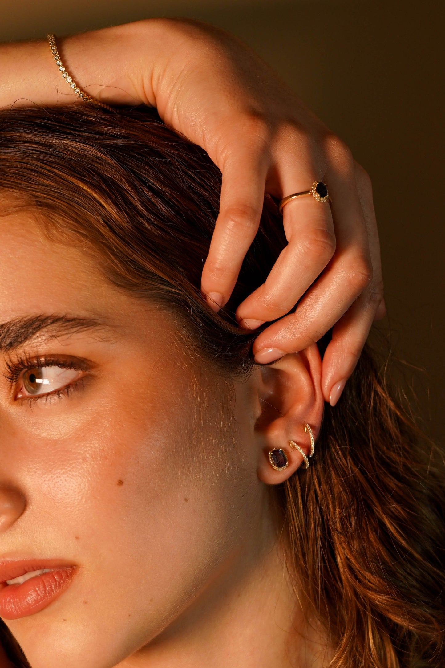 Emerald Cut Alexandrine Stud Earring