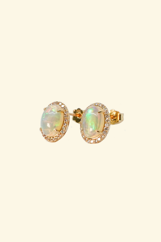 Oval Cut Opal Stud Earring