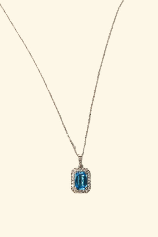 Emerlad Cut Blue Topaz Pendant