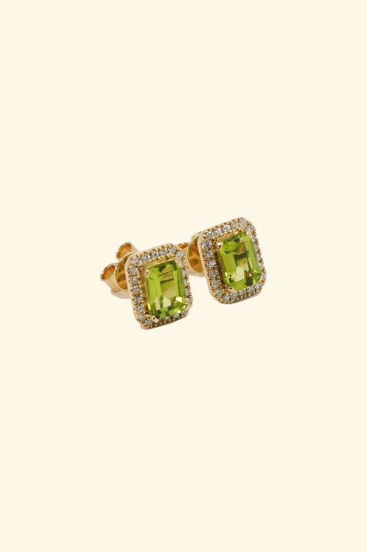 Emerald Cut Peridot Stud Earring