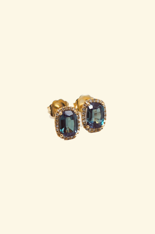 Emerald Cut Alexandrine Stud Earring